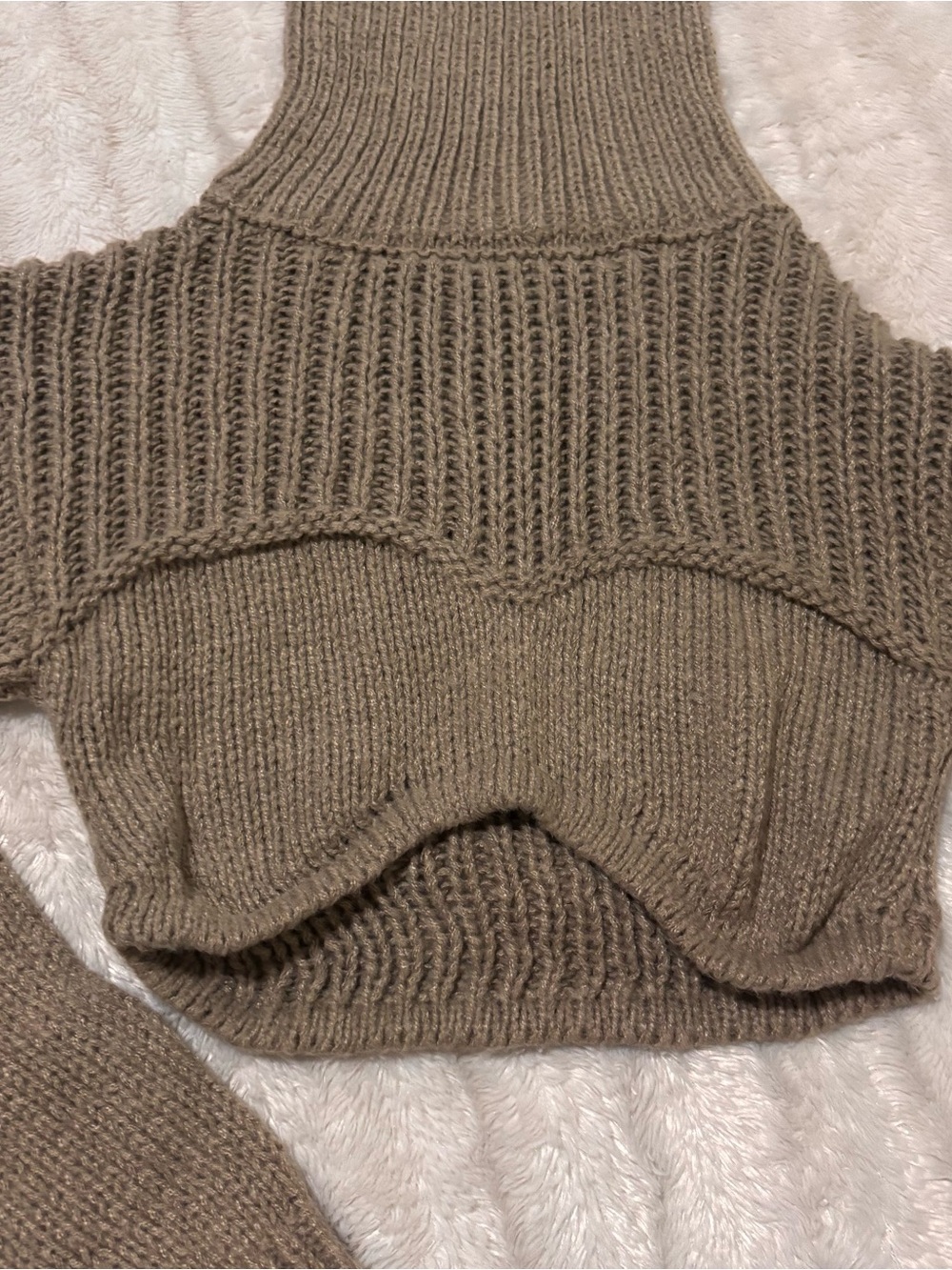 Ribbed Turtleneck Crop Sweater in Taupe